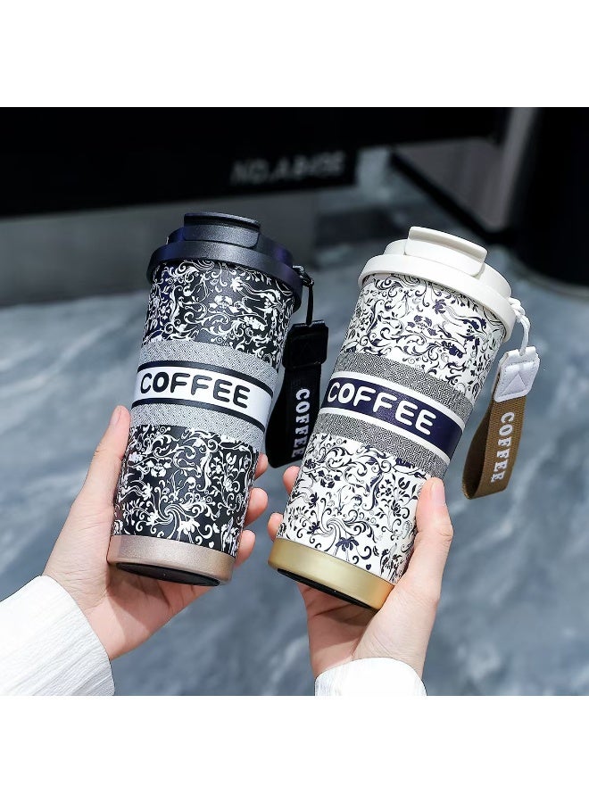 500ml Insulated Coffee Tumbler with Detachable Tea Infuser, Vintage Floral Pattern, and Carry Lanyard - Image 3