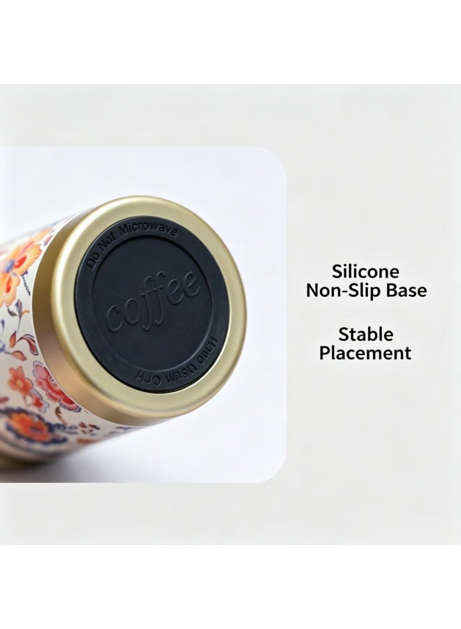 500ml Insulated Coffee Tumbler with Detachable Tea Infuser, Vintage Floral Pattern, and Carry Lanyard - Image 4