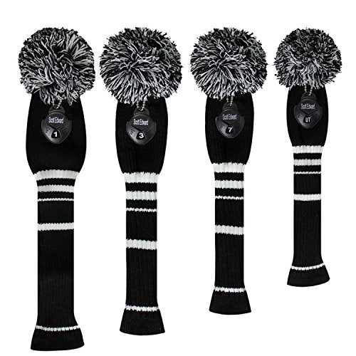 Scott Edward Black Classic Stripes Golf Club Head Covers, Acrylic Yarn Double Layers Knitted, with Rotatable Number Tags, Set of 4(Black Stripe) - Image 2