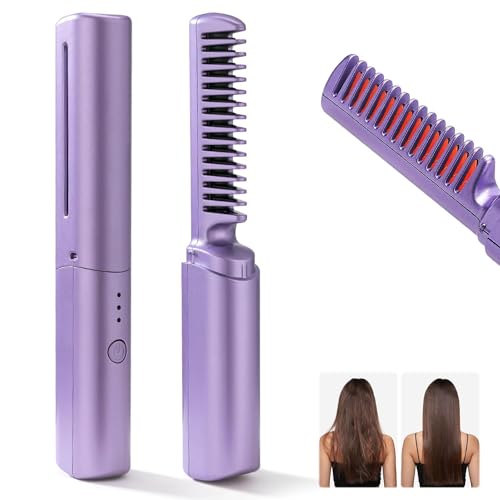 ANGENIL Wireless Hair Straightening Brush | Rechargeable Hair Straightener Brush For Women | Cordless Heat Straightener Comb, Electric Hair Brush Straightener with Negative Ion (Multicolored, Medium) - Image 1