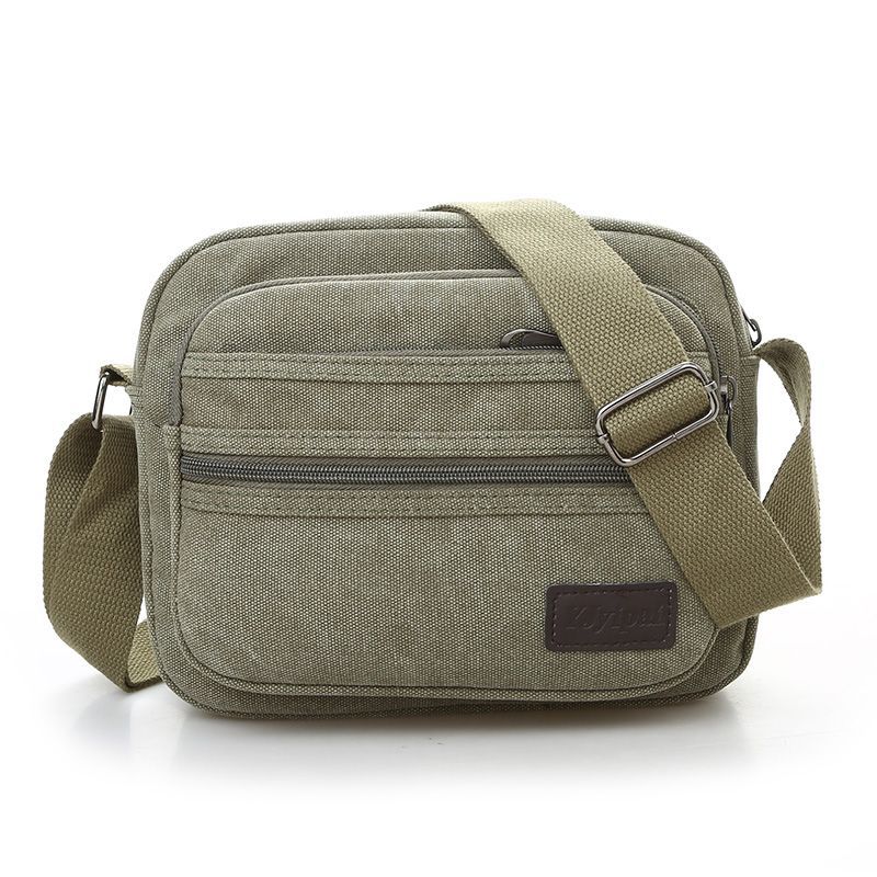 حقيبة كتف رجال عصرية جديدة بسعة كبيرة متعددة الطبقات من القماش - حقيبة عبر الجسم - حقيبة ظهر للأعمال - حقيبة رجال غير رسمية - لون أخضر عسكري❥(^_-) - Image 1