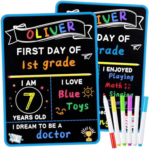 multiwins First and Last Day of School Sign with 6 Colorful Liquid Chalk Markers Pack 14x11DoubleSided Back to School Signs for Kids Reusable Wooden 1st Day of PreschoolKindergarten Photo Props - Image 1