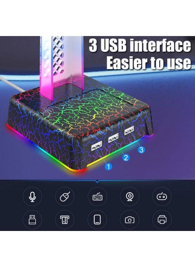 BURAQ - Z3 Cracked With 3USB Expansion Port Headphone Stand RGB Ambient Light Headphone Display Holder(White) - Image 1
