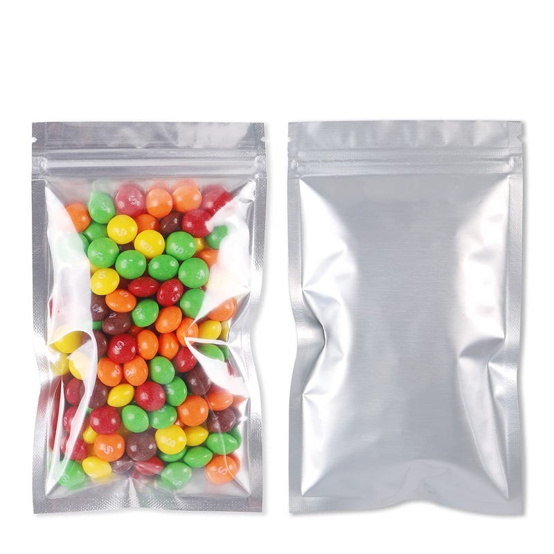 Mylar Bags for Food Storage 100 Pack 7 x 10 Inch Smell Proof Bags with Clear Window Resealable Aluminum Foil Packaging Pouch Bag Silver