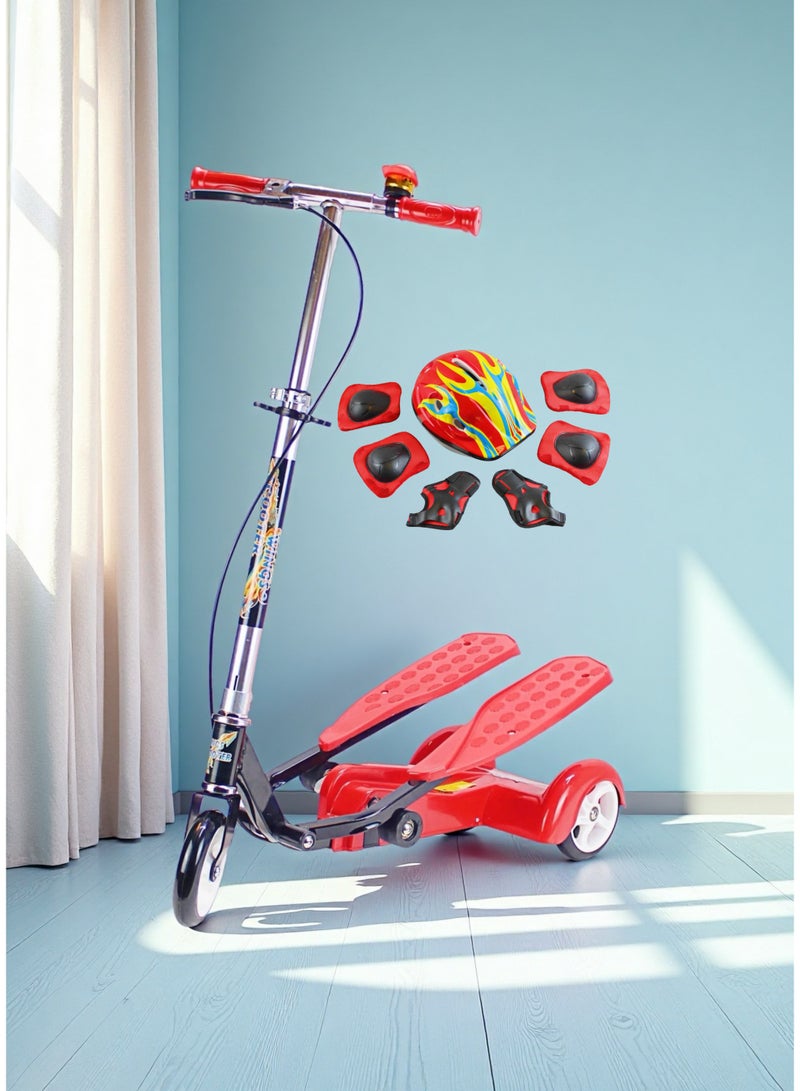 سكوتر ركل ثلاثي العجلات بمقود قابل للتعديل والطي للأطفال - سكوتر ذكي مزدوج الدواسة للأولاد والبنات مع مجموعة معدات حماية كاملة - Image 1