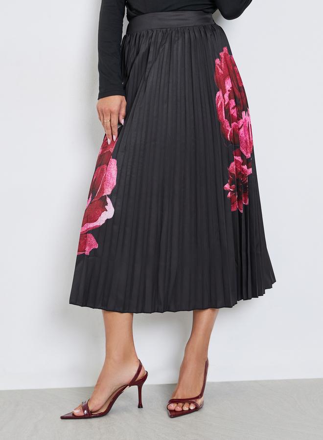 ستايلي تنورة ميدي بطبعة زهور وكسرات - Image 2