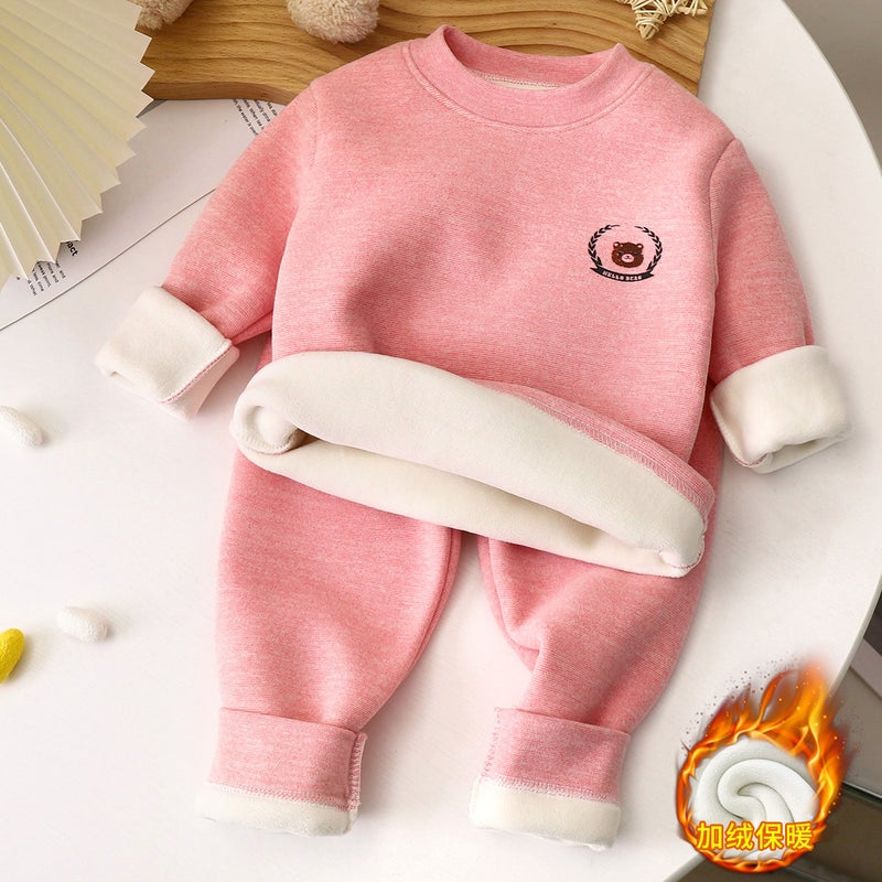 Children'S Thermal Underwear Suit Winter New Baby Fleece-Lined Thickened Boys' Underwear Girls' Autumn Clothes And Trousers Children'S Clothing - Image 3