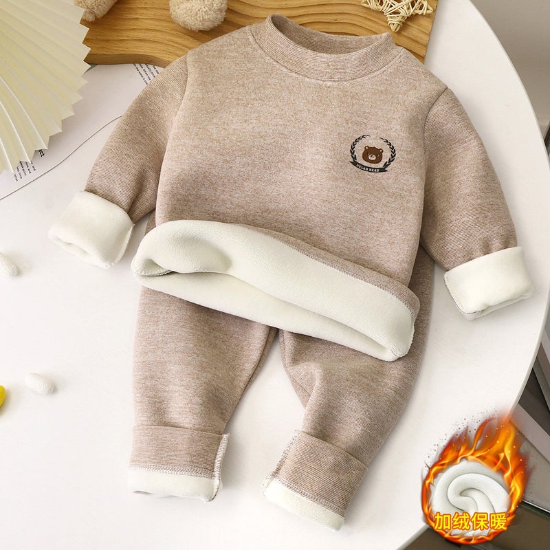 Children'S Thermal Underwear Suit Winter New Baby Fleece-Lined Thickened Boys' Underwear Girls' Autumn Clothes And Trousers Children'S Clothing - Image 2