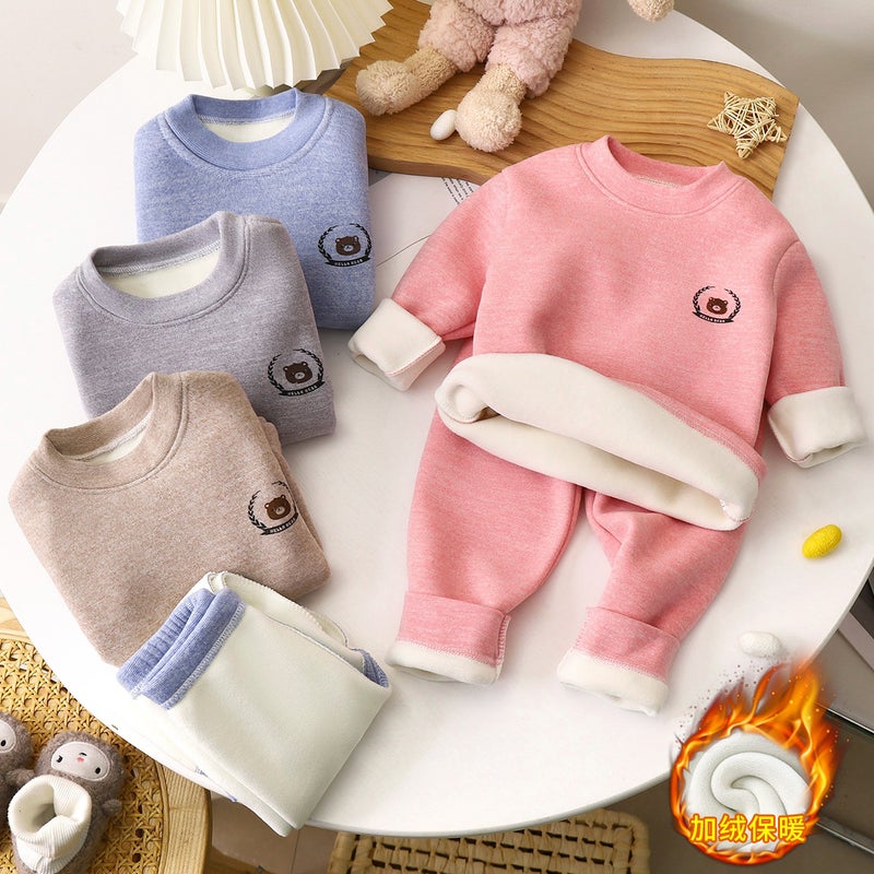 Children'S Thermal Underwear Suit Winter New Baby Fleece-Lined Thickened Boys' Underwear Girls' Autumn Clothes And Trousers Children'S Clothing - Image 4
