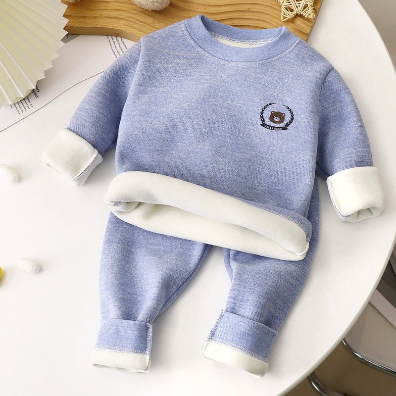 Children'S Thermal Underwear Suit Winter New Baby Fleece-Lined Thickened Boys' Underwear Girls' Autumn Clothes And Trousers Children'S Clothing - Image 1