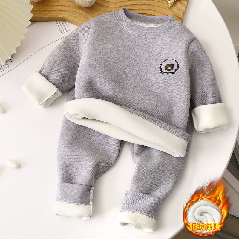 Children'S Thermal Underwear Suit Winter New Baby Fleece-Lined Thickened Boys' Underwear Girls' Autumn Clothes And Trousers Children'S Clothing - Image 5