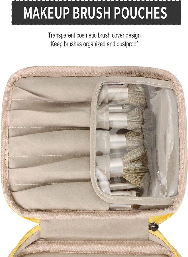 Oceanevo PU Dual Layer Makeup Pouch, Cosmetic Pouch for Women, Makeup Brushes Organizer Pouch for Home and Travel - 25 x 20 x 15 CM- Yellow - Image 5