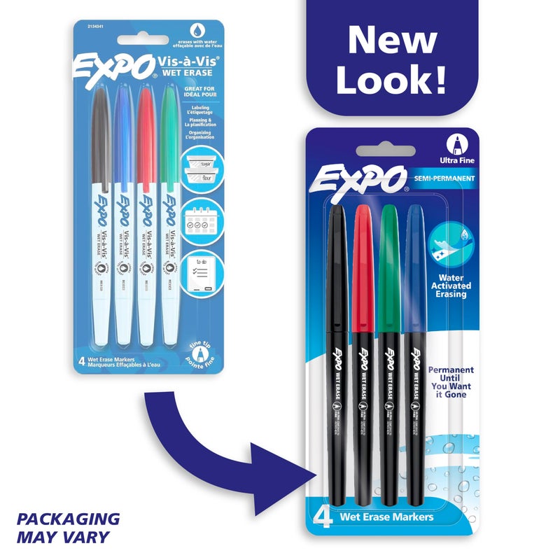 EXPO Wet Erase Markers, Semi-Permanent Markers, Assorted, Ultra Fine Point, 4 Count - Image 3