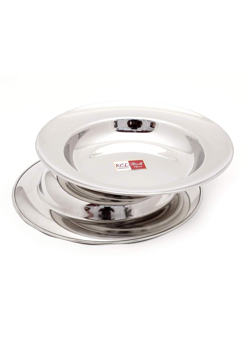 KCL KCL Stainless Steel Soup Plates Mess Lunch Idly Plates Bhojan Thali Steel Plates for Breakfast Serving Plates for Every Day Set of 2  - Image 1