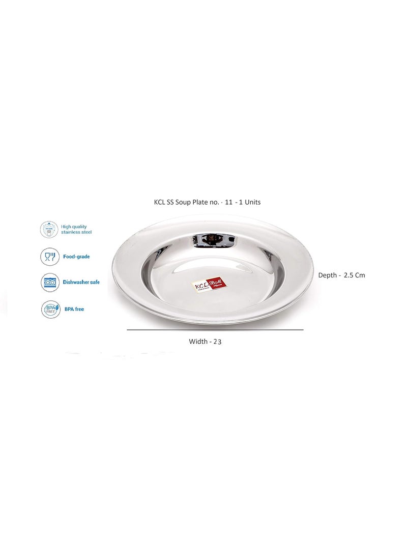 KCL KCL Stainless Steel Soup Plates Mess Lunch Idly Plates Bhojan Thali Steel Plates for Breakfast Serving Plates for Every Day Set of 2  - Image 3