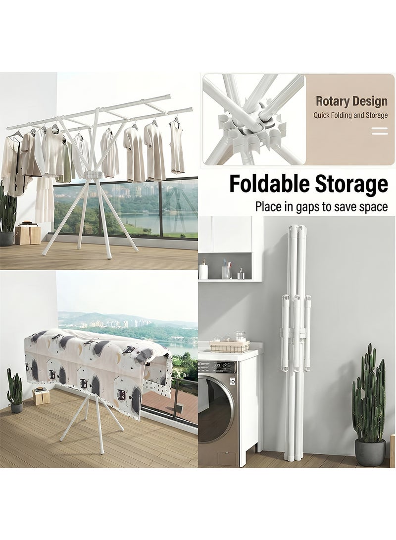 Taimi Foldable Clothes Drying Rack – Heavy-Duty Carbon Steel Double Pole Drying Rack with Non-Slip Bases for Indoor and Outdoor Use – White - Image 5