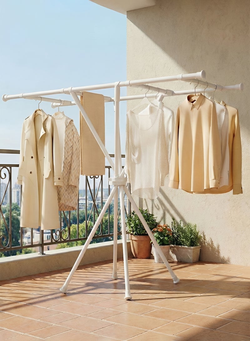 Taimi Foldable Clothes Drying Rack – Heavy-Duty Carbon Steel Double Pole Drying Rack with Non-Slip Bases for Indoor and Outdoor Use – White - Image 2