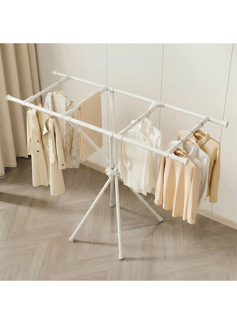 Taimi Foldable Clothes Drying Rack – Heavy-Duty Carbon Steel Double Pole Drying Rack with Non-Slip Bases for Indoor and Outdoor Use – White - Image 3