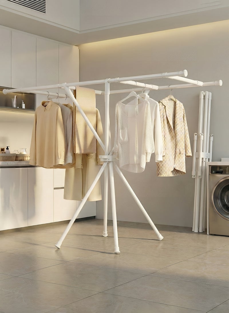 Taimi Foldable Clothes Drying Rack – Heavy-Duty Carbon Steel Double Pole Drying Rack with Non-Slip Bases for Indoor and Outdoor Use – White - Image 1