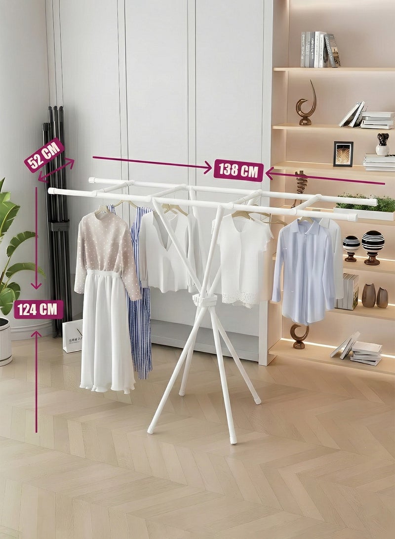 Taimi Foldable Clothes Drying Rack – Heavy-Duty Carbon Steel Double Pole Drying Rack with Non-Slip Bases for Indoor and Outdoor Use – White - Image 4