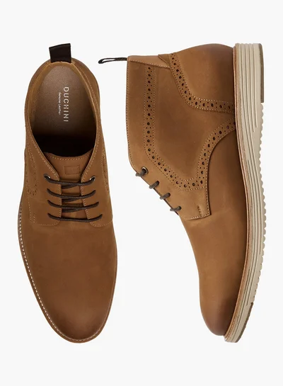 DUCHINI Men's Solid Lace-Up Boots with Pull Tabs