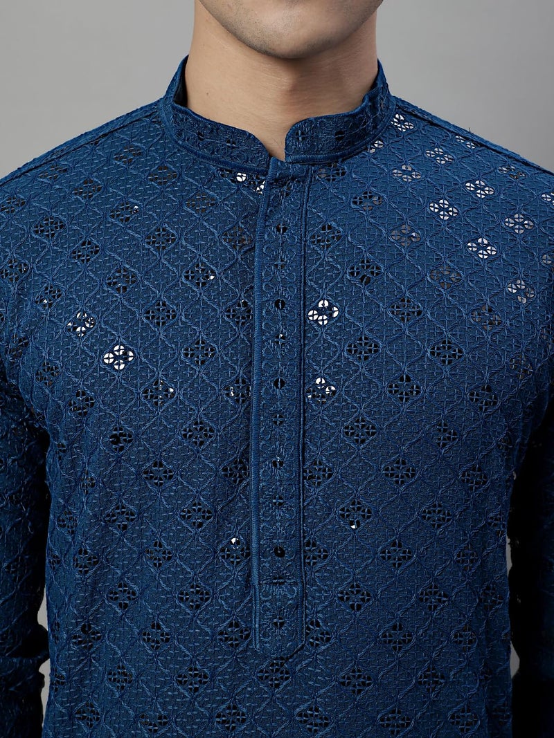 Jompers Men's Chikankari Embroidered and Sequence Kurtas Only (Peacock, L) - Image 5