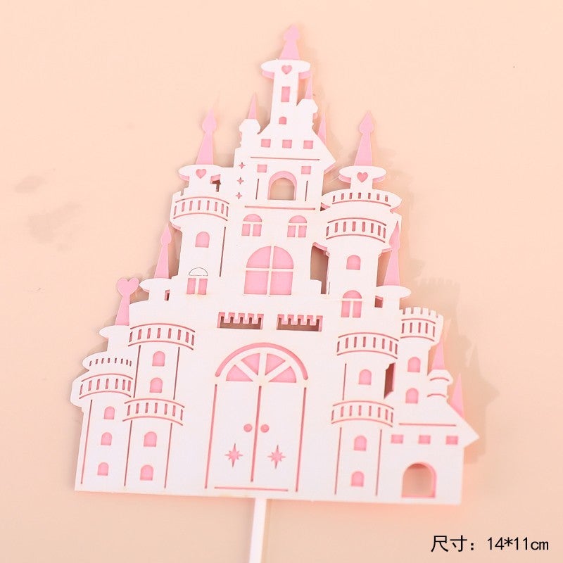 Internet Celebrated Girl Birthday Cake Decoration Ice Queen Elsa Princess Decoration Digital Birthday Light Plug-in Castle 6 card