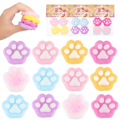CHEROSIN 12Pcs Cat Paw Squishy Toys Kawaii Cat Paw Mochi Squishy Sensory Toys for Kids Mini Stress Relief Fufu Toys Handmade Soft Pull Stretch Squishies for Kids Adults - Image 1