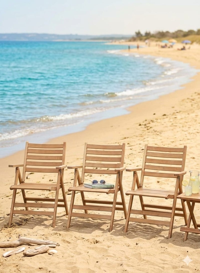 Premium Set of 3 Folding Beach & Garden Chairs – Solid Beech Wood Outdoor Chairs with Armrests – Practical Outdoor Seating for Beach, Garden & Balcony - Image 2
