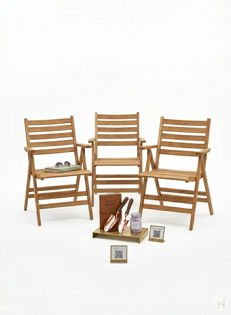 Premium Set of 3 Folding Beach & Garden Chairs – Solid Beech Wood Outdoor Chairs with Armrests – Practical Outdoor Seating for Beach, Garden & Balcony - Image 3