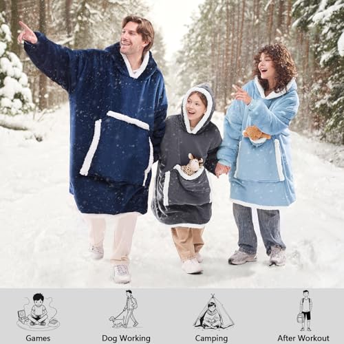 JOYWOO Wearable Blanket Hoodie,Oversized Cat Lovers Sweatshirt Blanket for Adult & Teens,Birthday Gifts for Teen Girls Boys Women 8-12,Cozy Sherpa Sweatshirt Blanket Giant Pocket Gifts,Grey Small - Image 3