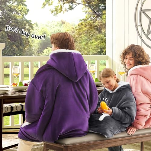 JOYWOO Wearable Blanket Hoodie,Oversized Cat Lovers Sweatshirt Blanket for Adult & Teens,Birthday Gifts for Teen Girls Boys Women 8-12,Cozy Sherpa Sweatshirt Blanket Giant Pocket Gifts,Grey Small - Image 5