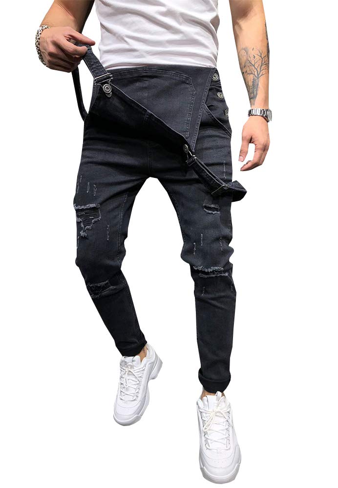 LONGBIDA Men's Denim Bib Overalls Women Fashion Slim Fit Jumpsuit with Pockets(Black_01,L) - Image 4