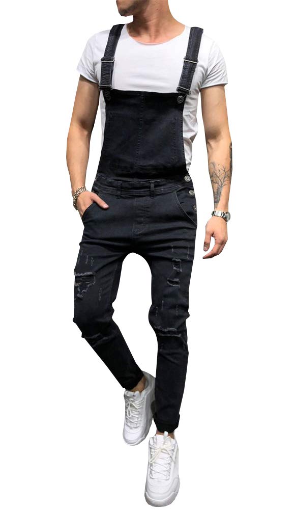 LONGBIDA Men's Denim Bib Overalls Women Fashion Slim Fit Jumpsuit with Pockets(Black_01,L) - Image 1