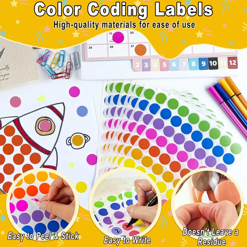 Dreecy 4200 Pcs Colored Dot Stickers, 3/4 inch Round Color Coding Labels, Circle Stickers Labels Sticky Dots Stickers for Toddlers, Organization in Office, Classroom, Home Teaching Events, Garage Sales Etc - Image 3