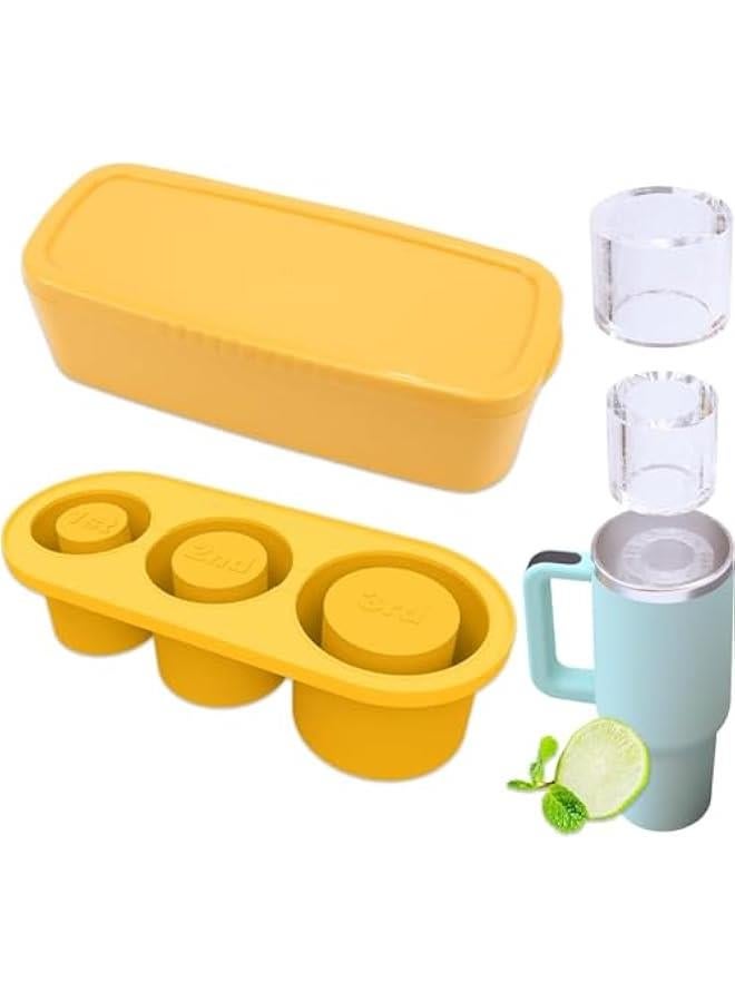 HOOKOR Ice Cube Tray for Stanley Cup,Silicone Ice Cube Tray with Lid for Freezer Making 3 Hollow Cylinder Ice Cube Molds,30-40 Oz Tumbler Accessories for Chilling Drinks,Cocktails,Whiskey (Yellow) - Image 1