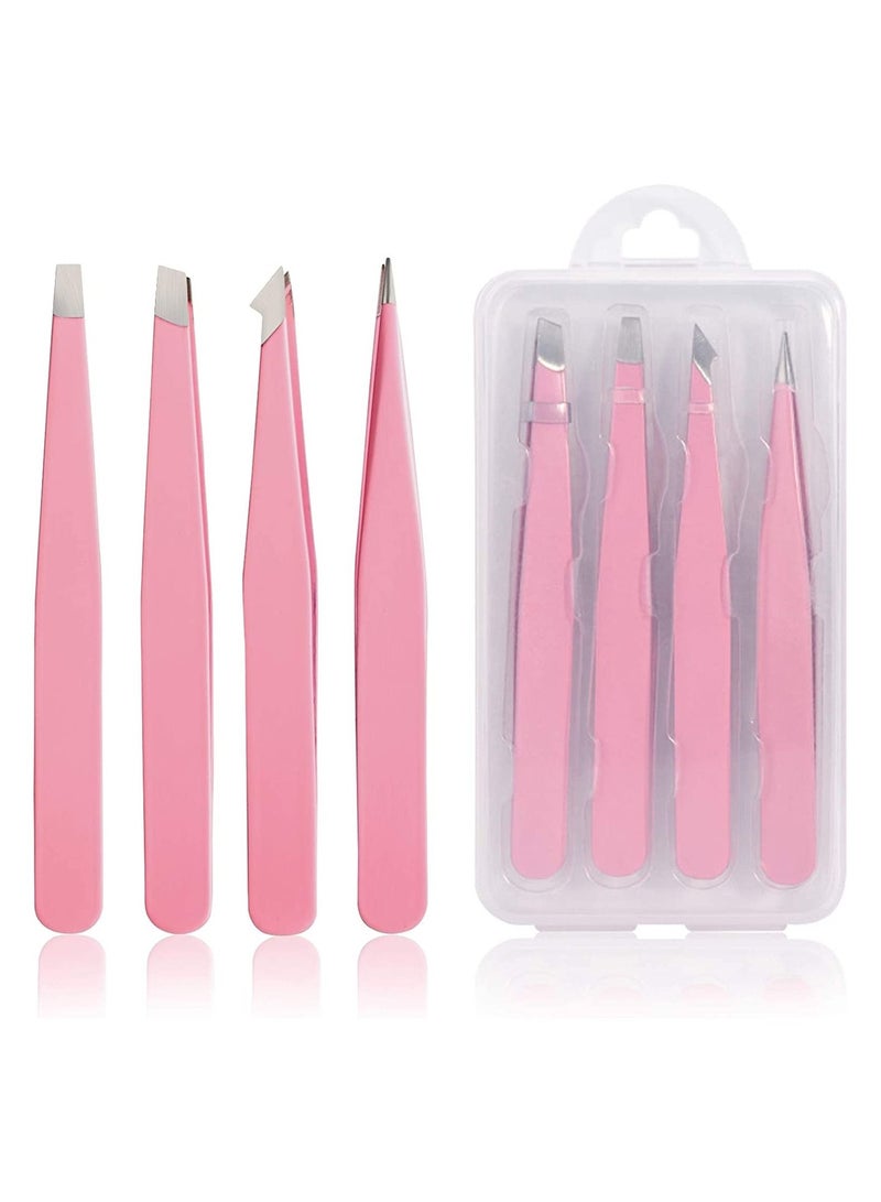 ORiTi Tweezers Set 4-piece, Professional Stainless Steel Tweezers, Precision Tweezers for Eyebrows, Facial Hair, Ingrown Hair, Splinter, Blackhead and Tick Remover - Image 1