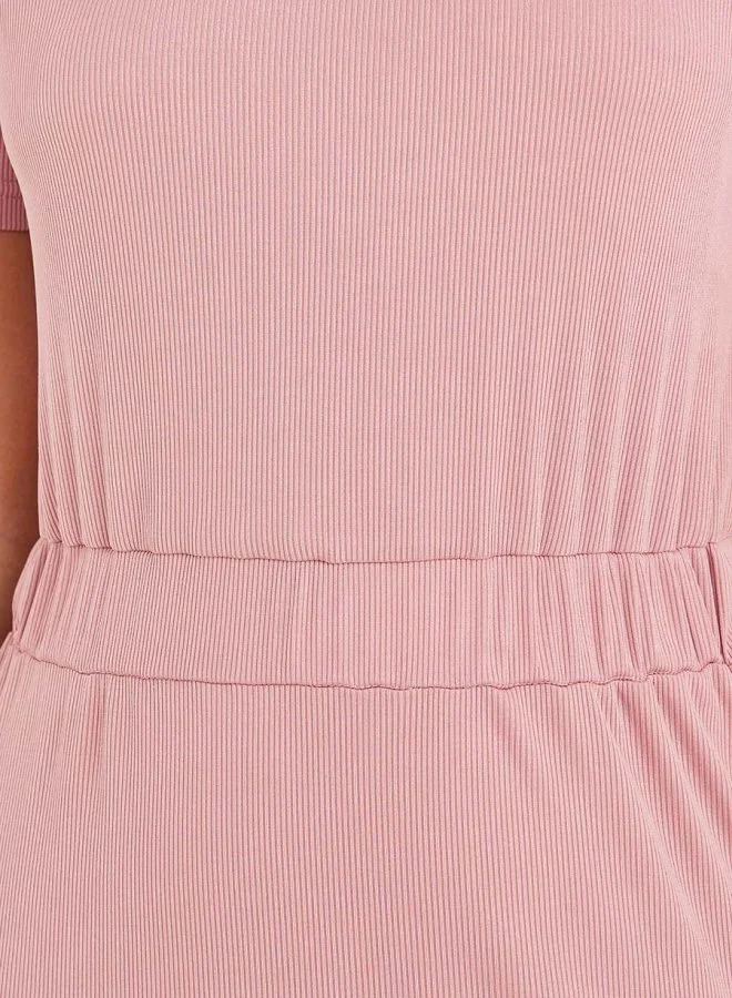 Styli Short Sleeves Ribbed A-Line Maxi Dress