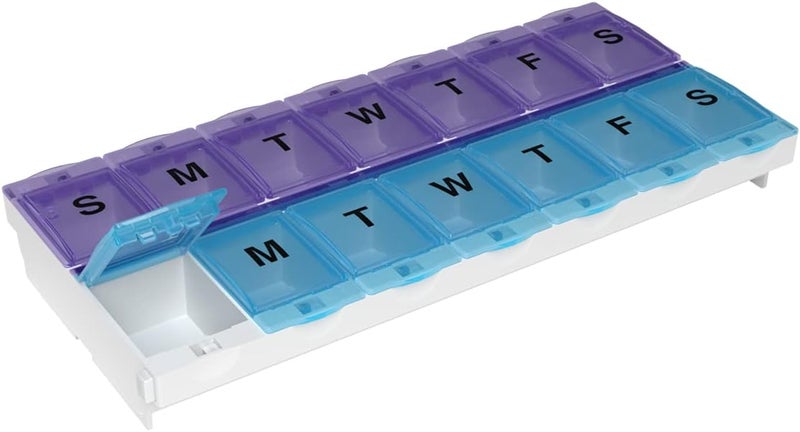 Ezy Dose EZY DOSE (14-Day) AM/PM Pill Case, Medicine Planner, Vitamin Organizer Box, 2X-Large Locking Compartments to Secure Prescription Medication and Prevent Accidental Spilling, Color May Vary, BPA Free 