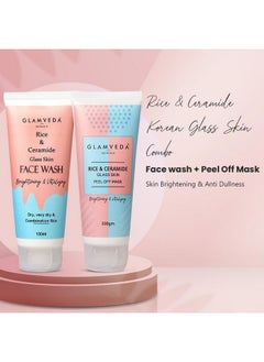 Glamveda Rice & Ceramide Korean Glass Skin Combo Skin Brightening & Anti Dullness Improves Skin Barrier Suitable For Dry To Combination Skin Types Face Wash & Peel Off Mask Combo  - Image 2
