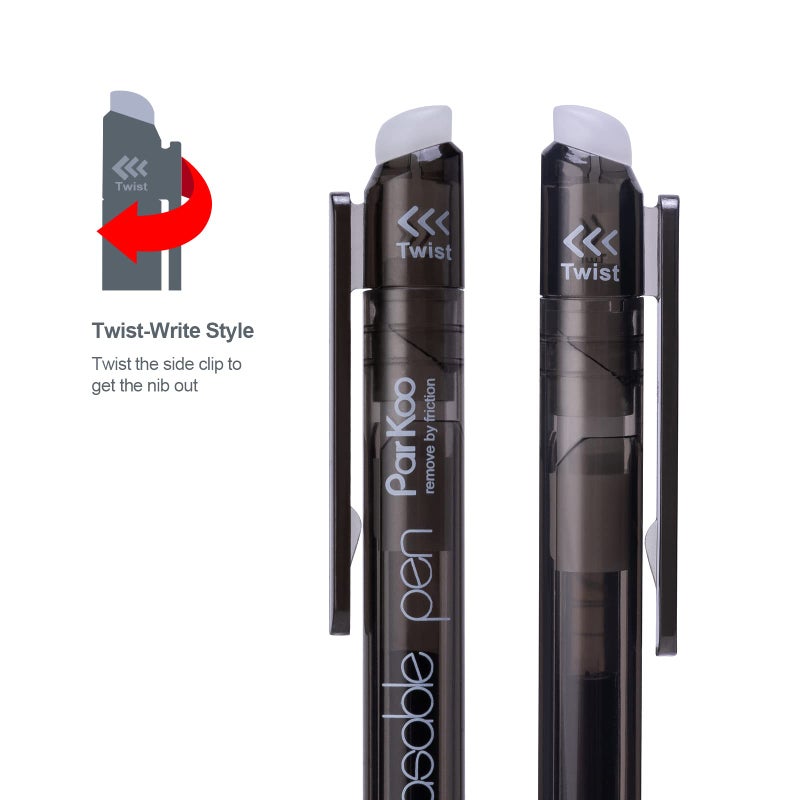ParKoo Retractable Erasable Gel Pens 0.7mm, 12 Black Twist Pens Fine Point, Make Mistakes Disappear, Smooth Writing with Comfortable Grip for Journaling Drawing Note Taking - Image 2