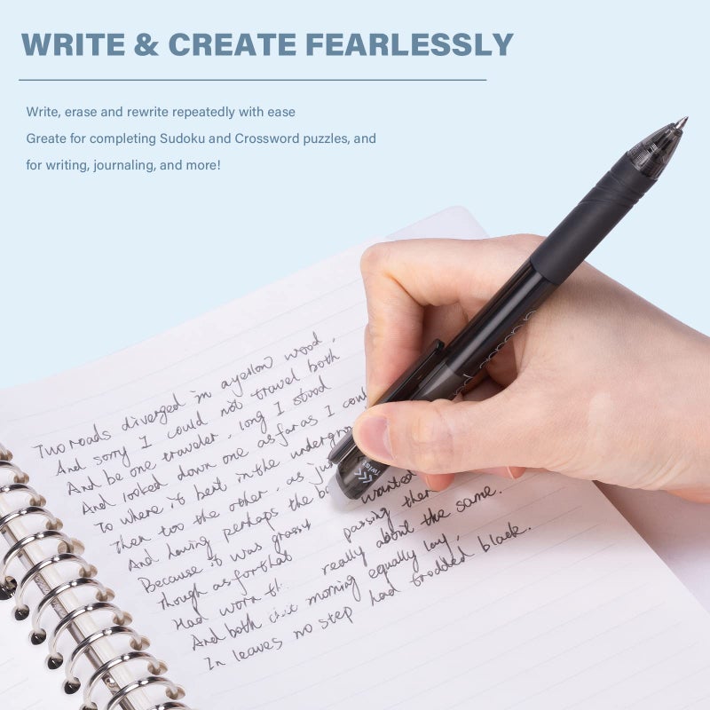 ParKoo Retractable Erasable Gel Pens 0.7mm, 12 Black Twist Pens Fine Point, Make Mistakes Disappear, Smooth Writing with Comfortable Grip for Journaling Drawing Note Taking - Image 5