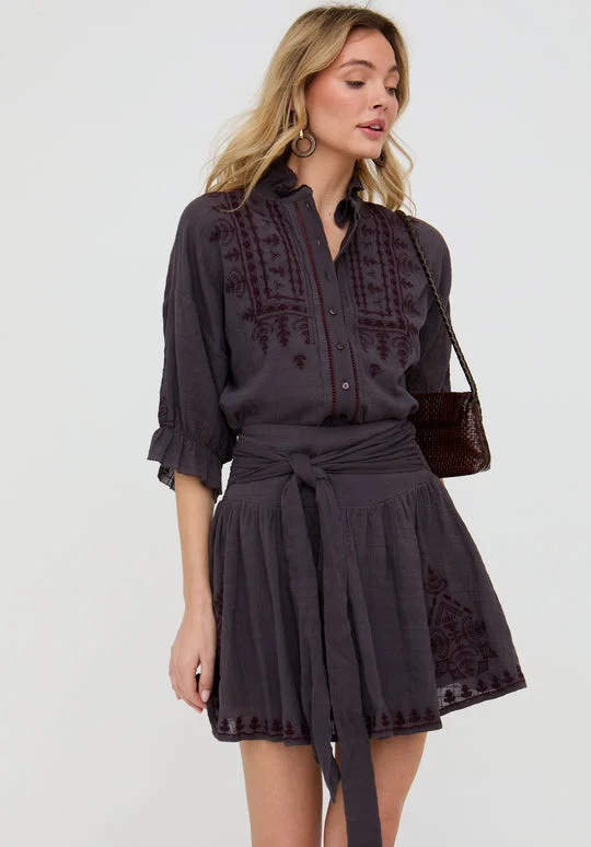 رافاي Julie Embroidered Skater Mini Skirt In Dark Grey