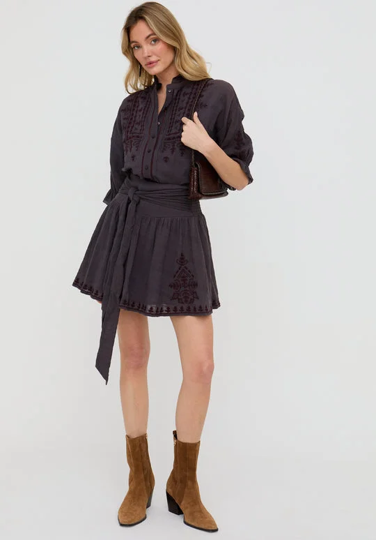 رافاي Julie Embroidered Skater Mini Skirt In Dark Grey