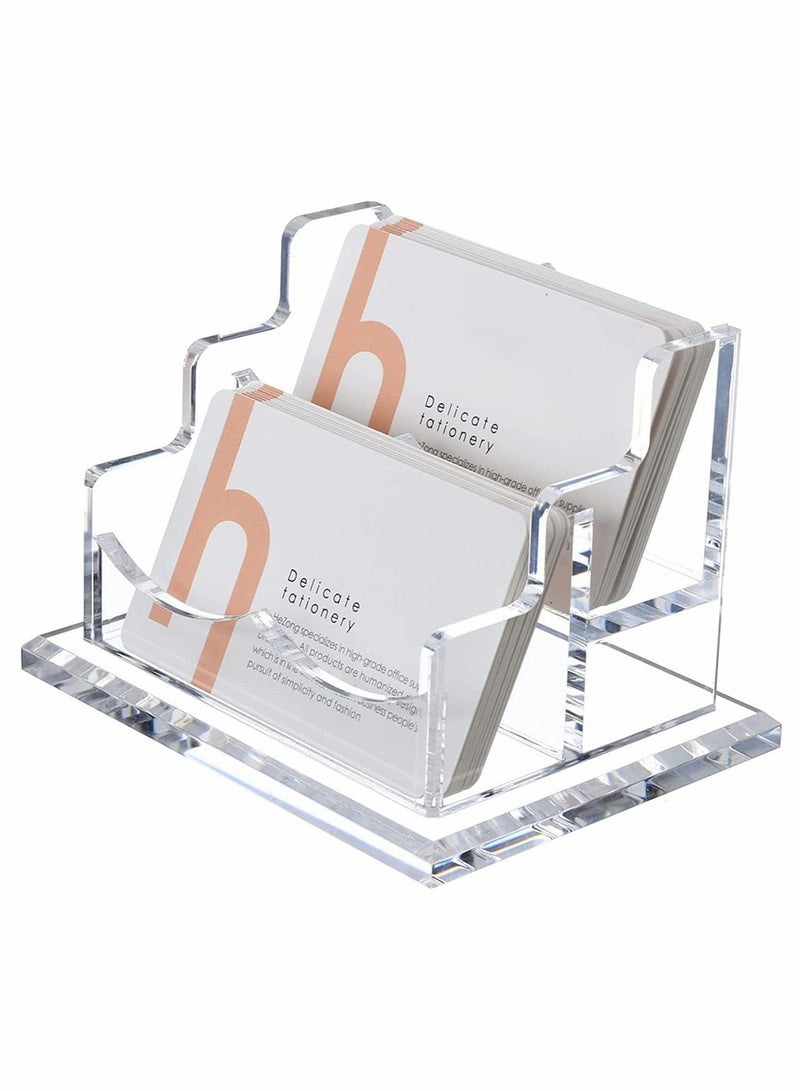 Excefore Acrylic Business Card Holder for Desk Business, Business Card Stand Business Card Display Holder, Clear Plastic Business Card Holder Display Office, Holds 100 Cards (2 Tier, 2 Slots) - Image 1