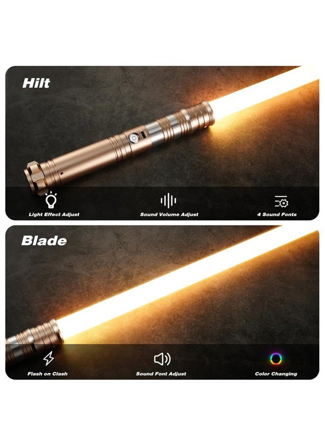 CUSTOM SABER RGB Light Saber 12 Colors Changing,4 Sound Fonts/Metal Hilt, Support Heavy Dueling, Volume Adjustable Light Saber for Adults with Convertec Wheel Toy Tool -Gold - Image 2