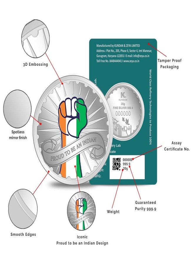 Kundan 20g (999.9) Proud To Be An Indian Color Silver Coin - Image 3