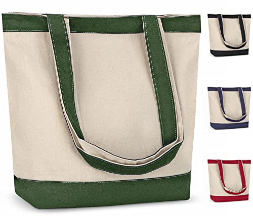 CUSTOMIZE123 Canvas Tote Bag with Handles for Woman, Reusable Cloth Bag for Groceries and Shopping - Blank Cotton Tote Bag, Suitable for DIY Projects – HEAVY DUTY – 16" X 14.5" With 4” Gusset, Green - Image 1