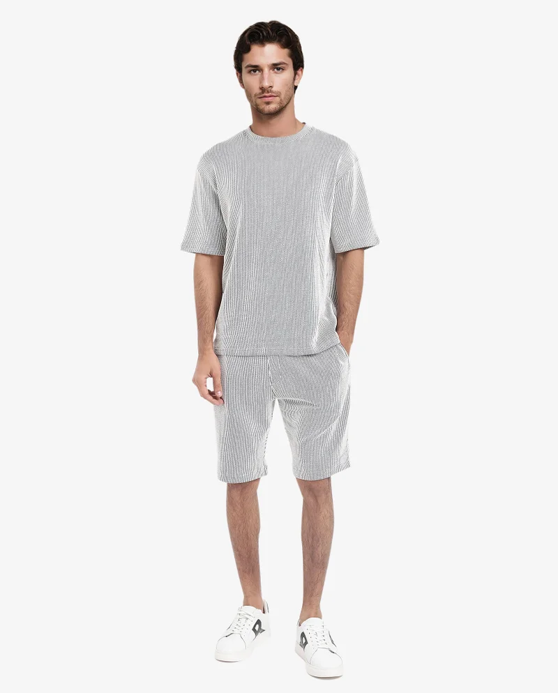 Rare Rabbit Men's Boxy Fit Self Stripe Textured T-Shirt