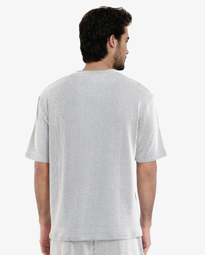 Rare Rabbit Men's Boxy Fit Self Stripe Textured T-Shirt